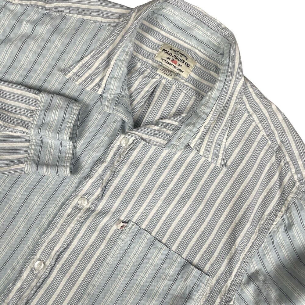 Polo Ralph Lauren Mens Button Down Shirt Size XL Blue Striped Unique Pattern